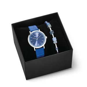 COEUR DE LION Geschenkset: Uhr Round Sparkling Sunray Royal Blue & Geocube® Iconic Lite Armband Blau- Uhren