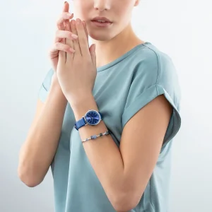 COEUR DE LION Geschenkset: Uhr Round Sparkling Sunray Royal Blue & Geocube® Iconic Lite Armband Blau- Uhren