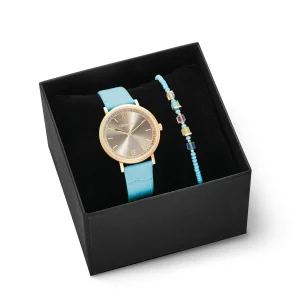 COEUR DE LION Geschenkset Uhr rund Pastell Lovers Blue & Joyful Colors Armband Türkis Mehrfarbig- Uhren