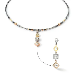 COEUR DE LION Halskette Brilliant Square Trilogy Austauschbarer Anhänger Tricolor- Kristallketten