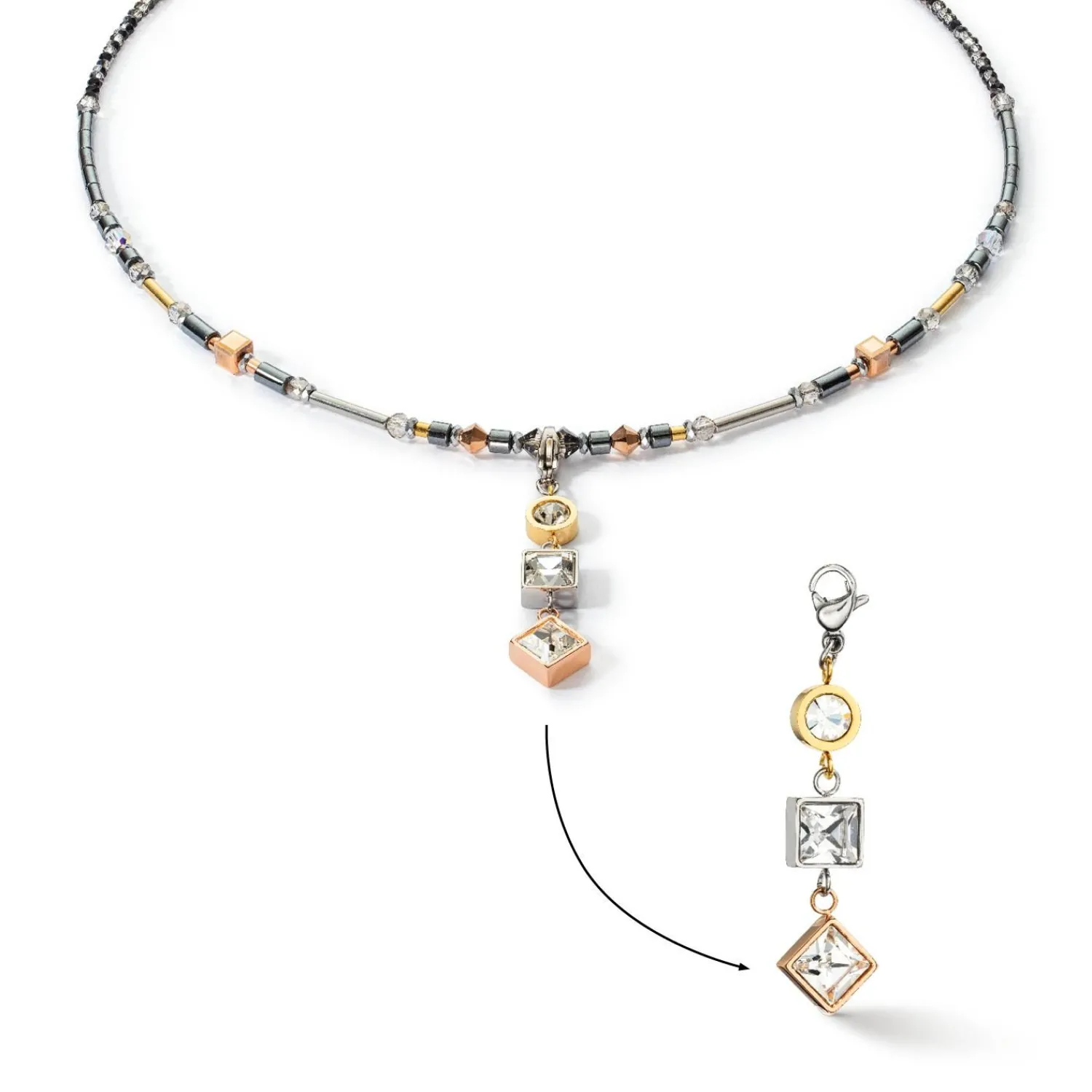 halskette_brilliant_squar_3-1.webp COEUR DE LION Halskette Brilliant Square Trilogy Austauschbarer Anhänger Tricolor- Kristallketten