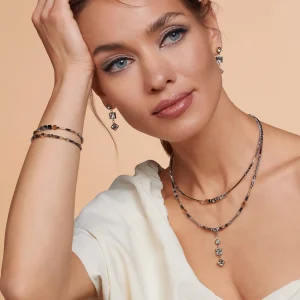 COEUR DE LION Halskette Brilliant Square Trilogy Austauschbarer Anhänger Tricolor- Kristallketten