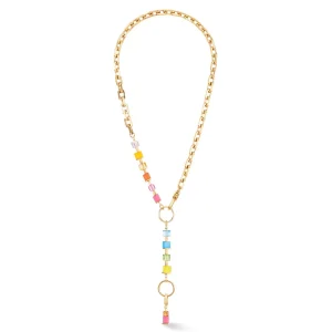 COEUR DE LION Halskette Cube Fusion Charm Gold-Regenbogen- Lange Halsketten