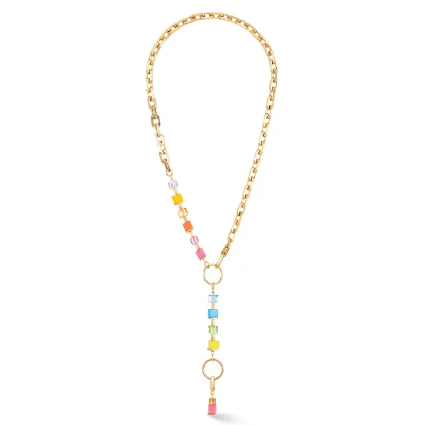 COEUR DE LION Halskette Cube Fusion Charm Gold-Regenbogen- Lange Halsketten