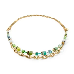 COEUR DE LION Halskette Geocube® Festive Layer Gold-Grün- Geocube® Tone&In&Tone
