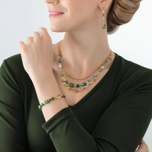 COEUR DE LION Halskette Geocube® Festive Layer Gold-Grün- Multiwear-Halsketten