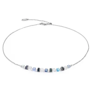 COEUR DE LION Halskette Mini Cubes & Kette Silber-Blau- Edelsteinketten