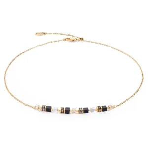 COEUR DE LION Halskette Mini Cubes & Kette Gold-Schwarz- Edelsteinketten