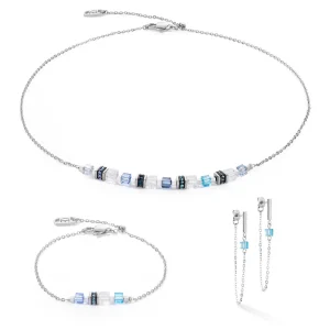 COEUR DE LION Halskette Mini Cubes & Kette Silber-Blau- Edelsteinketten