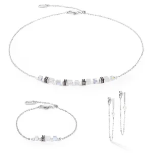 COEUR DE LION Halskette Mini Cubes & Kette Silber-Weiß- Edelsteinketten