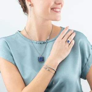 COEUR DE LION Halskette Mini Cubes & Kette Silber-Blau- Edelsteinketten