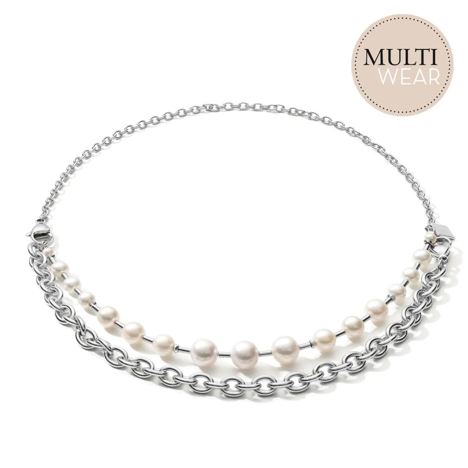 halskette_mit_swasserperl_0-1.webp COEUR DE LION Halskette mit Süßwasserperlen und klobiger Kette, 4-in-1, Weiß-Silber- Multiwear-Halsketten