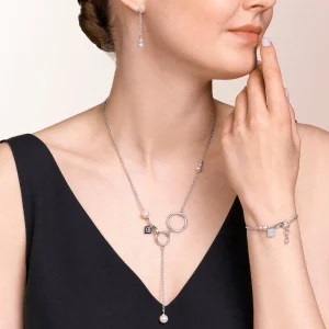 COEUR DE LION Halskette Y-Kette & Ring Süßwasserperlen & Edelstahl Weiß-Silber- Hochzeit