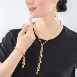 COEUR DE LION Happy Iconic Cube Charm Halskette Gold Pastell- Multiwear-Halsketten