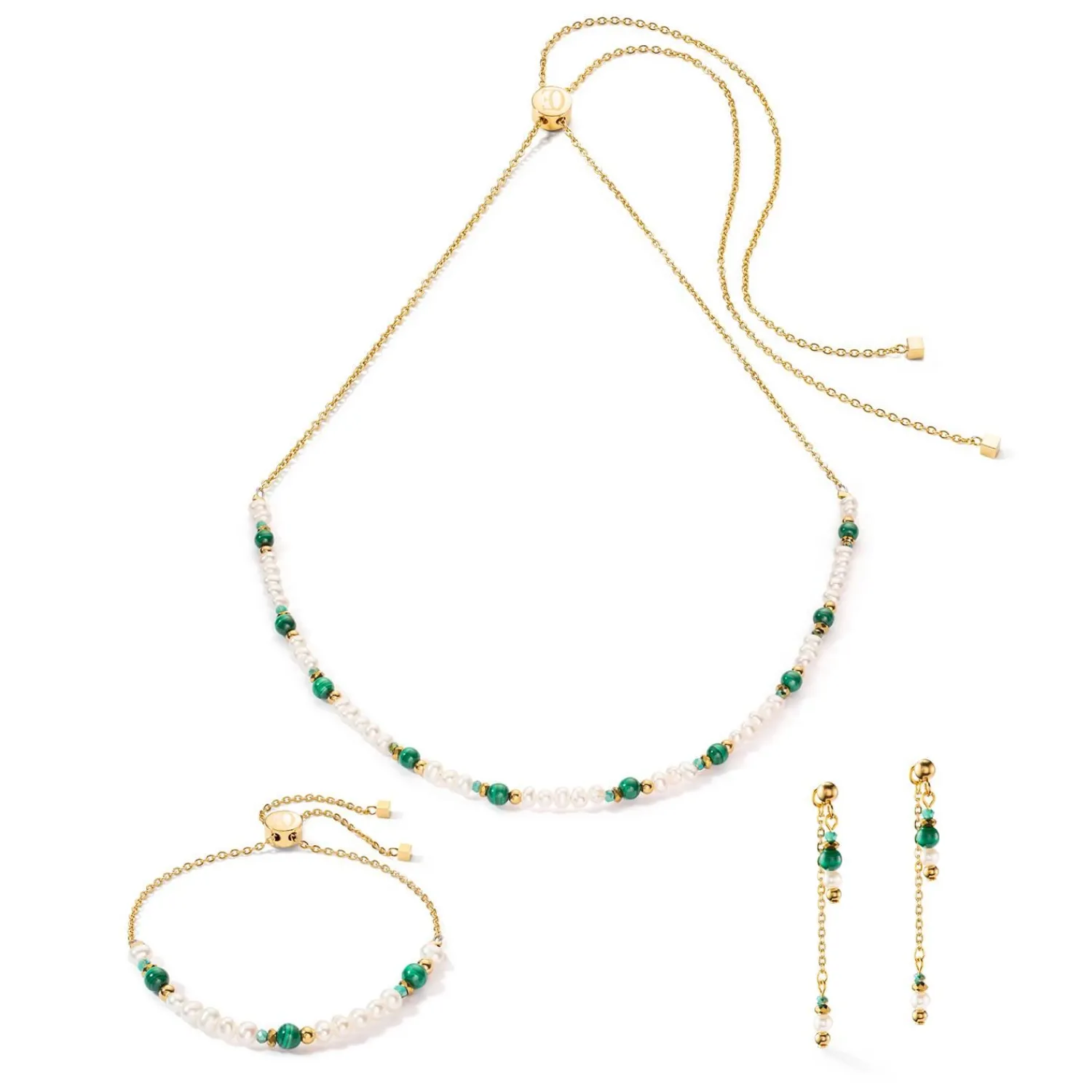 harmoniehalskette_swasser_1-2.webp COEUR DE LION Harmonie-Halskette, Süßwasserperlen, Malachit und Gold- Perlenketten