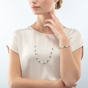 COEUR DE LION Harmonie-Halskette, Süßwasserperlen, Malachit und Gold- Hochzeit