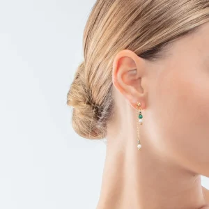 COEUR DE LION Harmony Multiwear Ohrringe Süßwasserperlen und Malachitgold- Hochzeit