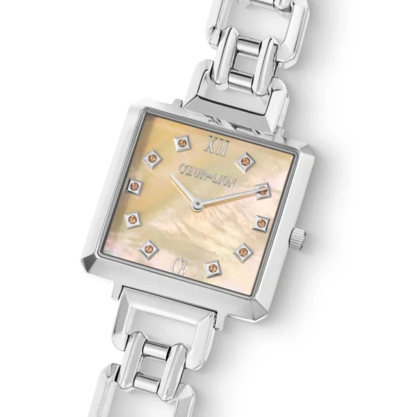 COEUR DE LION Ikonische Cube-Statement-Uhr Apricot Crush Silber- Uhren