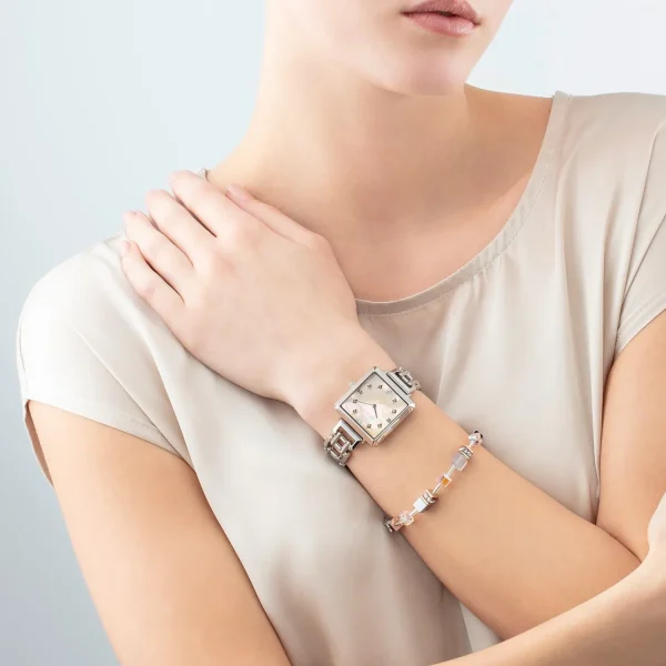 COEUR DE LION Ikonische Cube-Statement-Uhr Apricot Crush Silber- Uhren