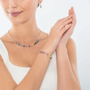 COEUR DE LION Mini-Würfel-Halskette, mehrfarbig, Pastellfarben- Kristallhalsketten