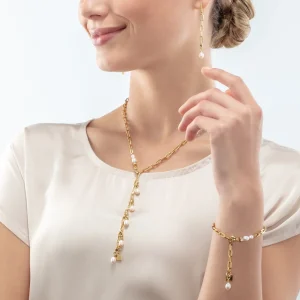 COEUR DE LION Modernes Kettenarmband mit Süßwasserperlenanhängern in Gold- Hochzeit