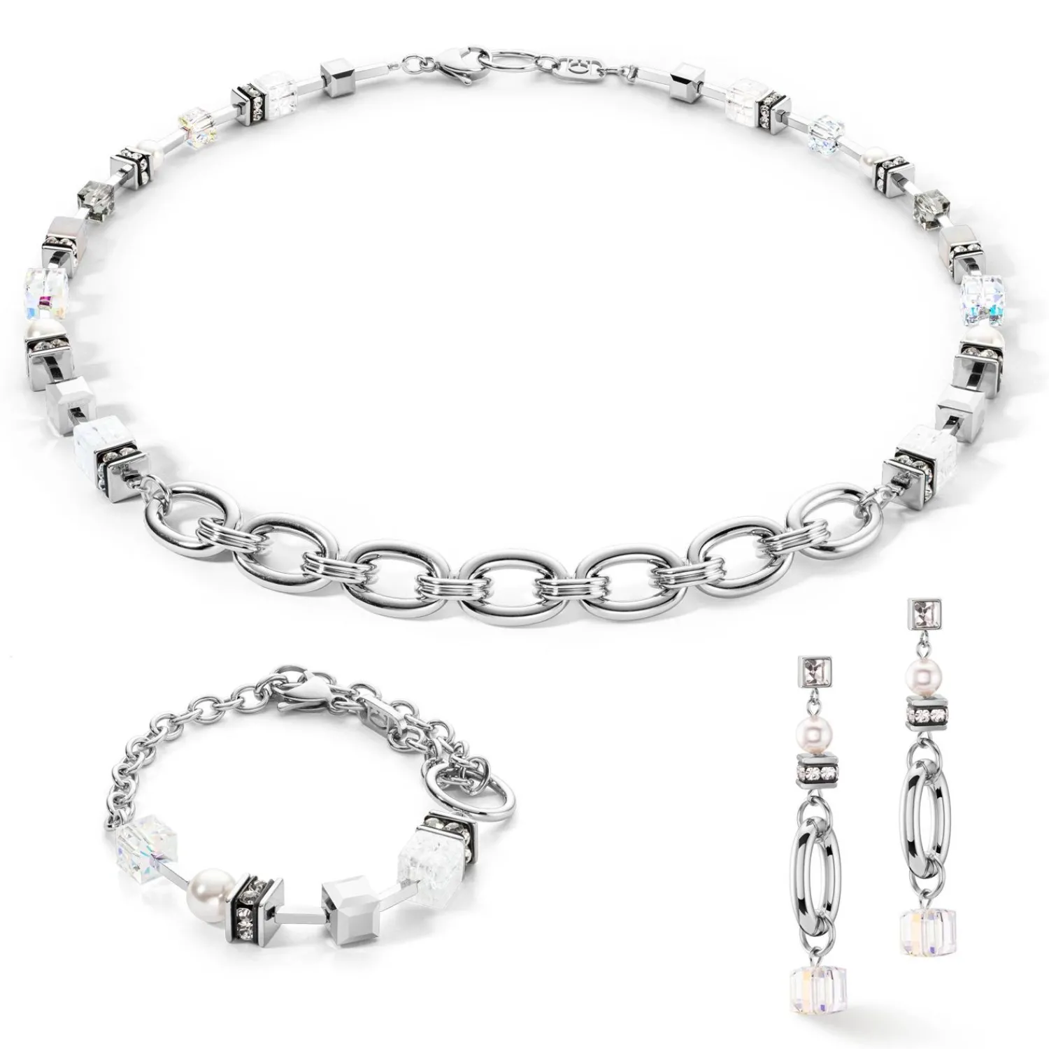 ohrringe_chunky_chain__cu_1.webp COEUR DE LION Ohrringe Chunky Chain & Cubes Runway Exlusive Silber- Ohrhänger