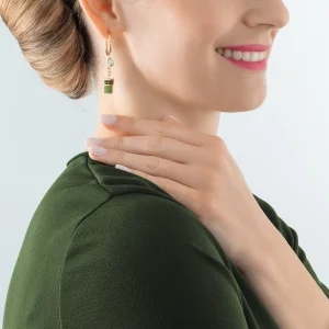 COEUR DE LION Ohrringe Creolen Geocube® Festliche Schicht Gold-Grün- Creolen