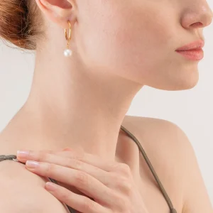 COEUR DE LION Ohrringe Creolen mit Süßwasserperlen und klobiger Kette Navette Multiwear Weißgold- Creolen