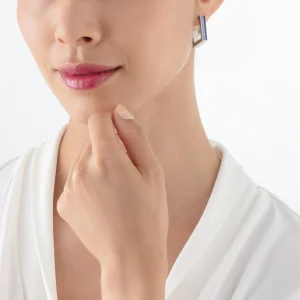 COEUR DE LION Ohrringe Creolen Quadratische Streifen 20 Silber-Blau- Creolen