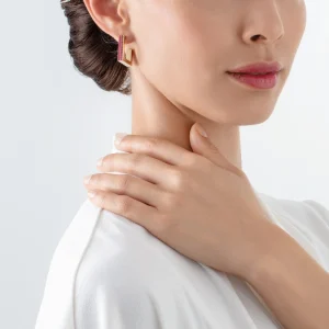 COEUR DE LION Ohrringe Creolen Quadratische Streifen 20 Gold-Rosa- Creolen