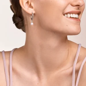 COEUR DE LION Ohrringe, kreolische Süßwasserperlen und dicke Kette, 4-in-1, Weiß-Silber- Hochzeit