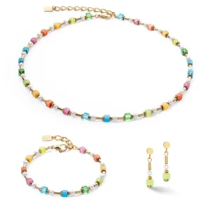 COEUR DE LION Ohrringe Mini Cubes & Pearls Mix Gold-Regenbogen- Ohrstecker