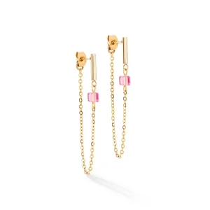 COEUR DE LION Ohrringe Mini Würfel & Kette Gold-Pink- Ohrstecker