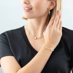 COEUR DE LION Ohrringe Quadratische Streifen Gold-Weiß- Ohrstecker