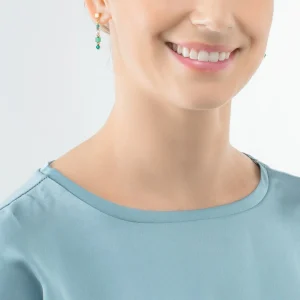 COEUR DE LION Ohrringe Quadratische Streifen Gold-Grün- Ohrstecker