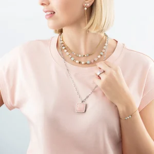 COEUR DE LION Ohrringe Spikes Quadratischer Rosenquarz Silber-Rosa- Ohrstecker