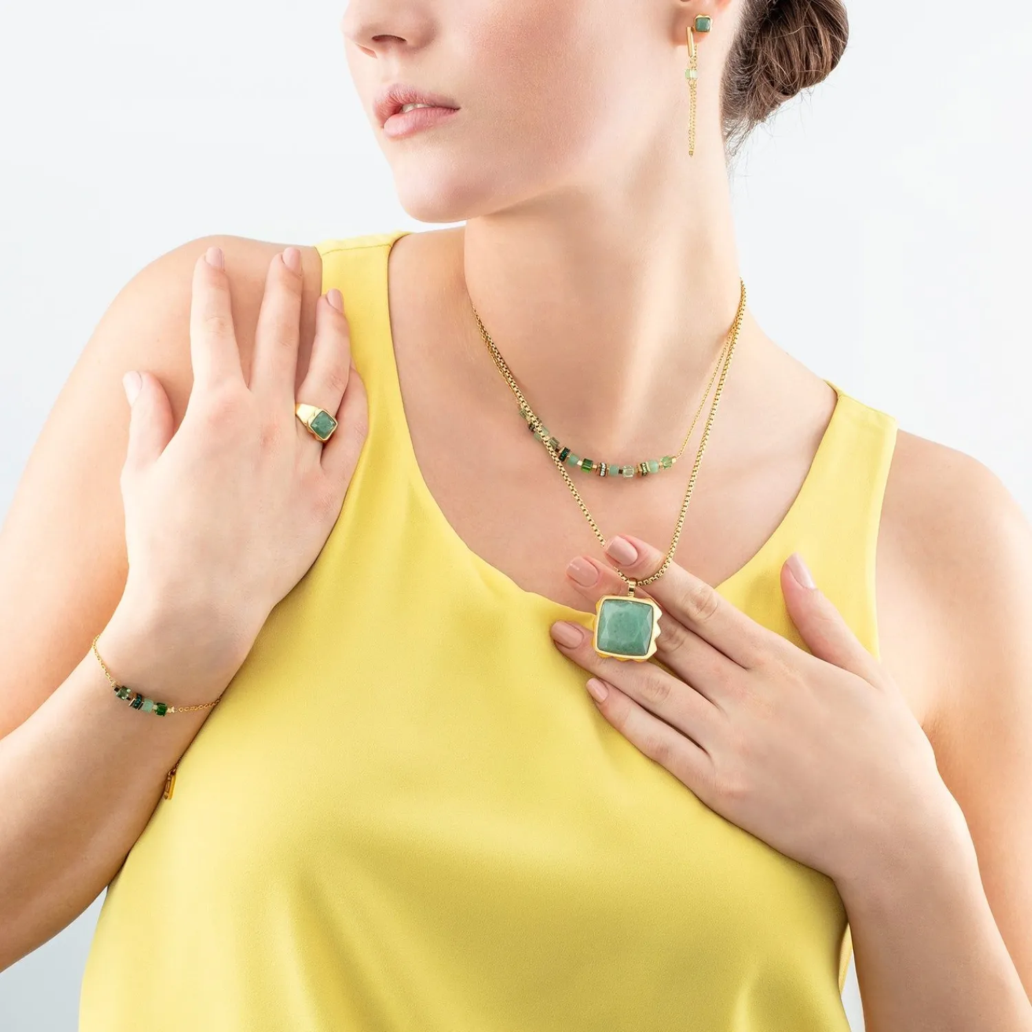 ohrringe_spikes_quadratis_2-13.webp COEUR DE LION Ohrringe Spikes Quadratischer Aventurin Gold-Grün- Ohrstecker