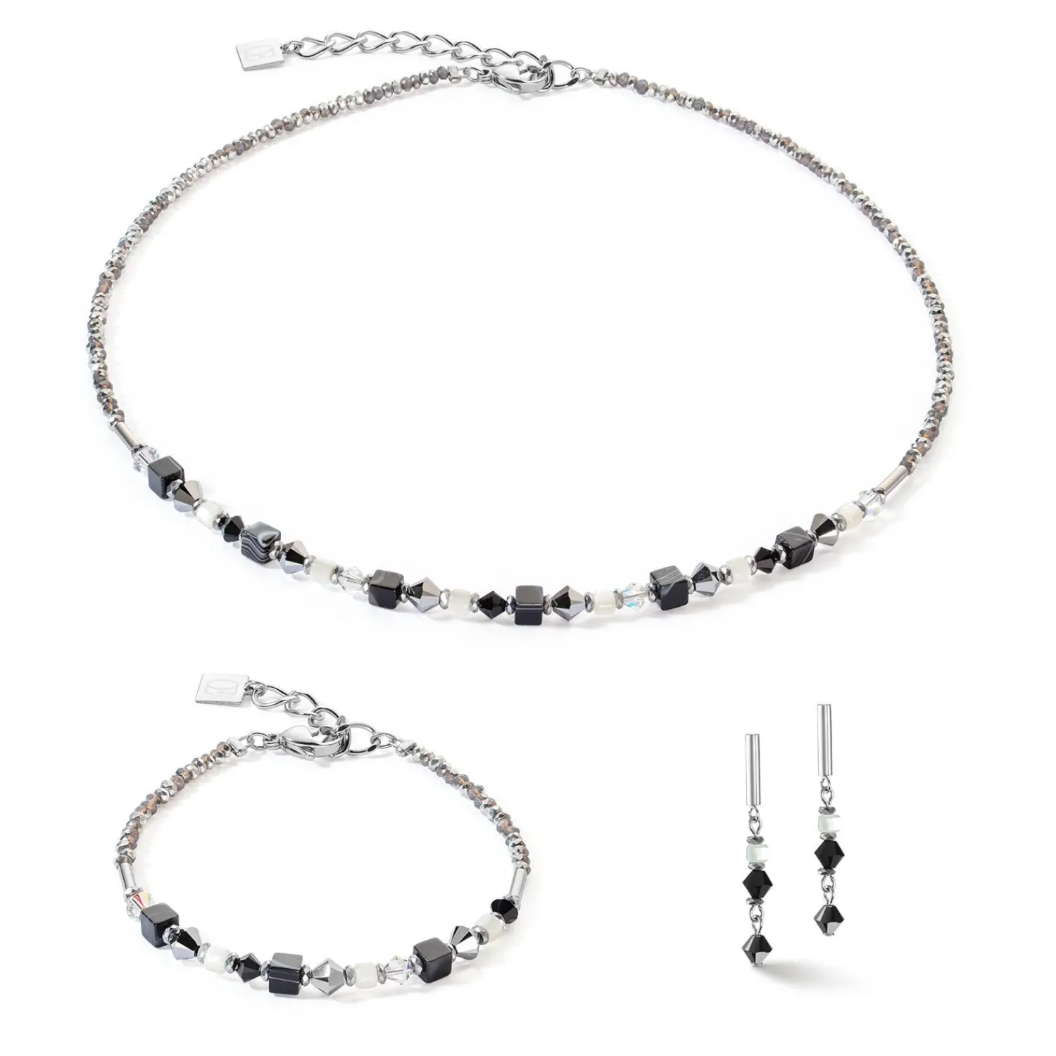 princess_shape_mix_ohrrin_1-5.webp COEUR DE LION Princess Shape Mix Ohrringe Schwarz-Weiß- Edelsteinohrringe