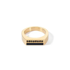 COEUR DE LION Ring Quadratische Streifen Gold-Schwarz- Mix&And&Match-Ringe