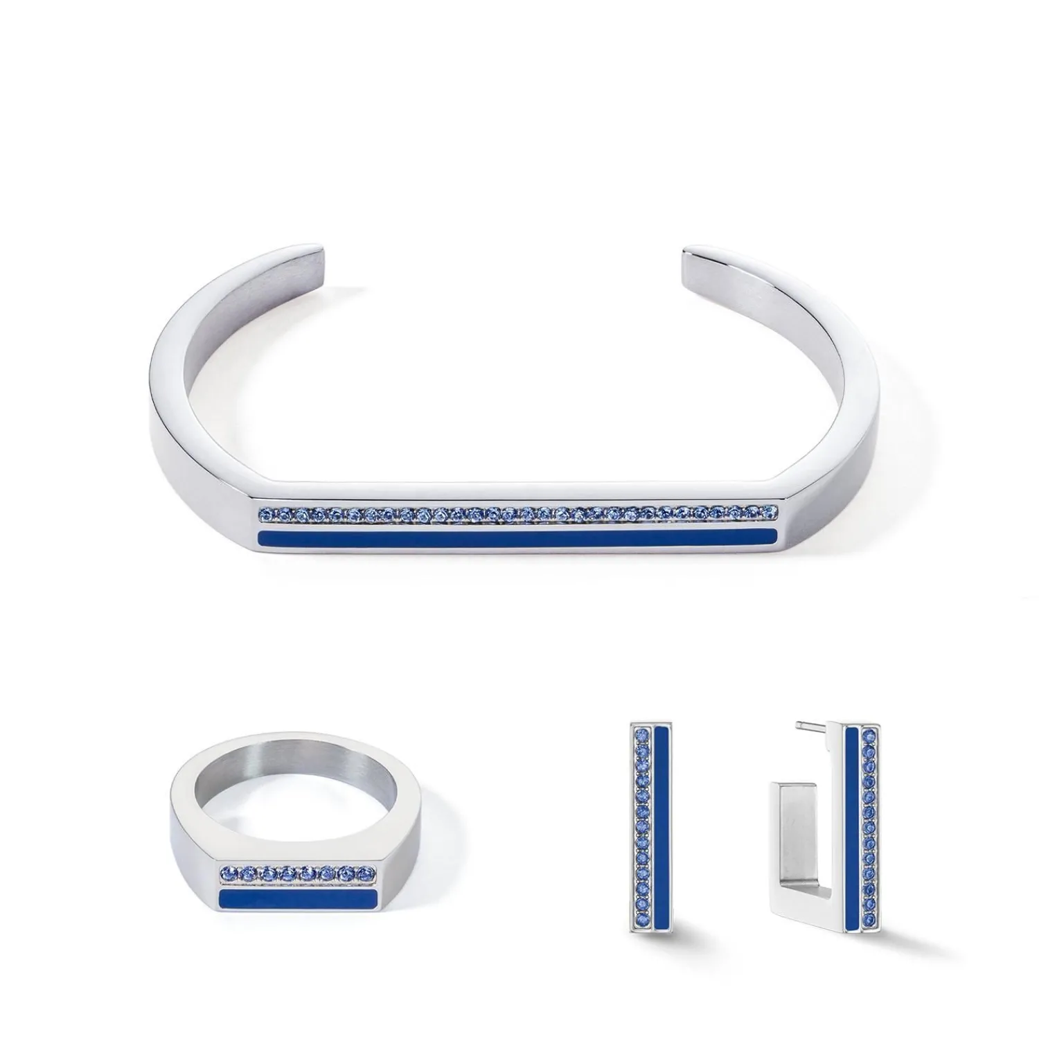 ring_quadratische_streife_1-4.webp COEUR DE LION Ring Quadratische Streifen Silber-Blau- Coeur Essentials