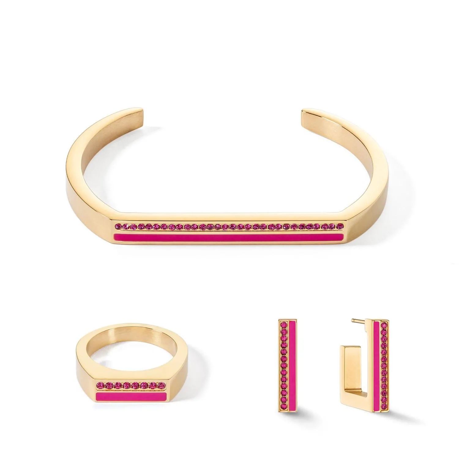 ring_quadratische_streife_1-7.webp COEUR DE LION Ring Quadratische Streifen Gold-Rosa- Mix&And&Match-Ringe