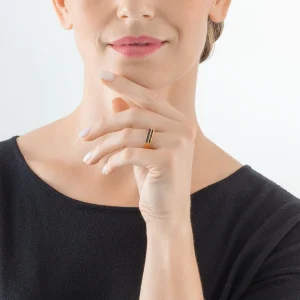 COEUR DE LION Ring Quadratische Streifen Gold-Schwarz- Kristallringe