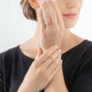 COEUR DE LION Ring Quadratische Streifen Gold-Rosa- Coeur Essentials