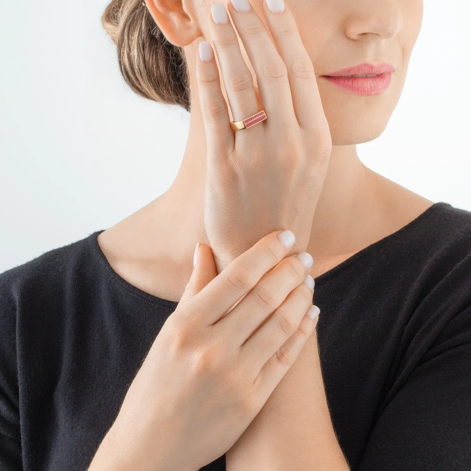 ring_quadratische_streife_2-7.webp COEUR DE LION Ring Quadratische Streifen Gold-Rosa- Mix&And&Match-Ringe