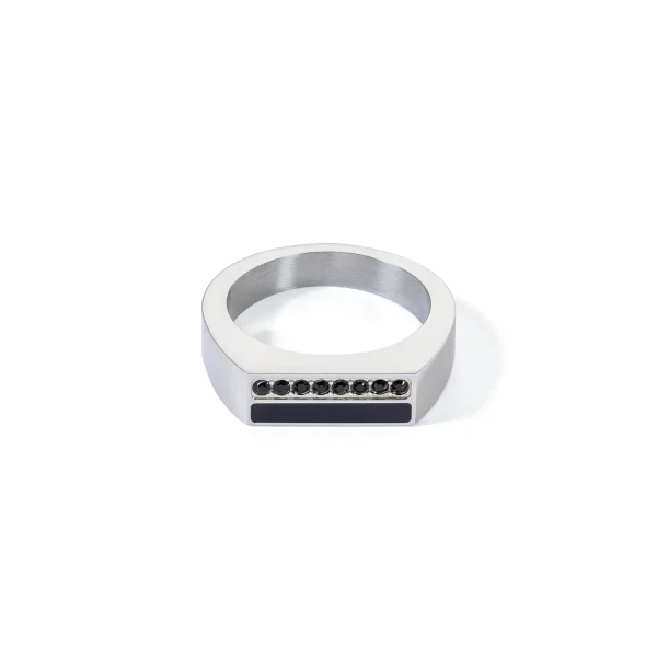 COEUR DE LION Ring Square Stripes Silber-Schwarz- Aber