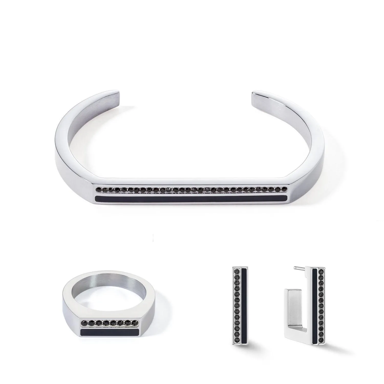 ring_square_stripes_silbe_1-2.webp COEUR DE LION Ring Square Stripes Silber-Schwarz- Unisex Edition