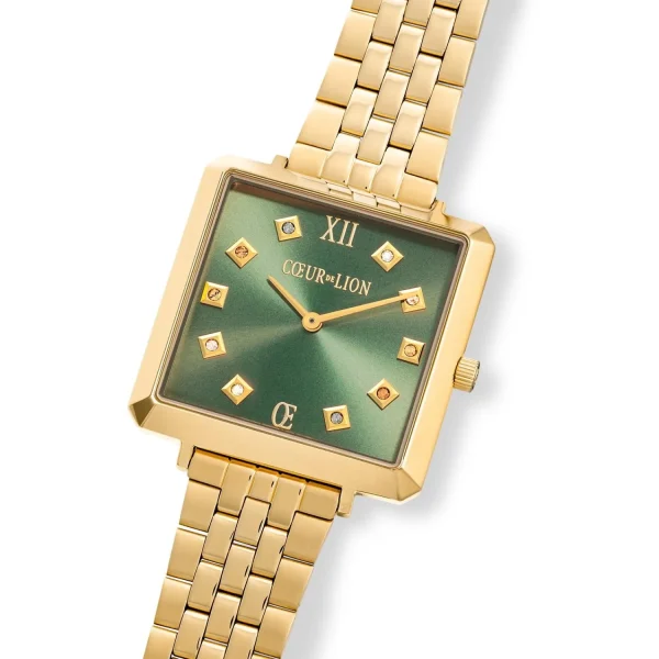 COEUR DE LION Sehen Sie sich die Iconic Square Glamorous Green Stainless Steel Gold an- Uhren