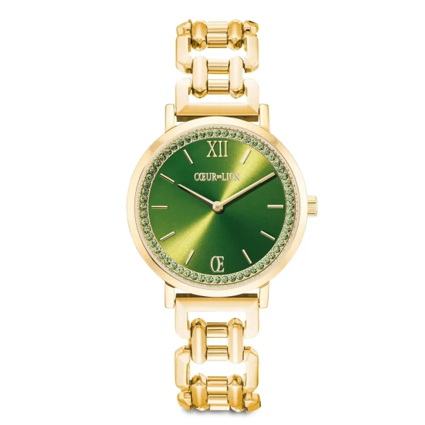 COEUR DE LION Sehen Sie sich die Runde Sparkling Fabulous Green Statement Gold an- Uhren