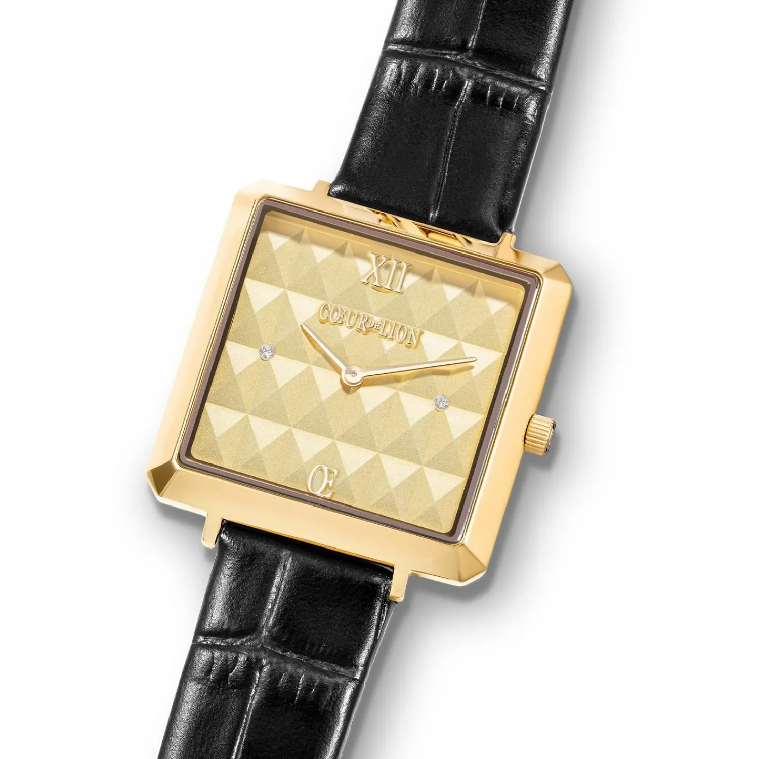 uhr_iconic_cube_spikes_go_1.webp COEUR DE LION Uhr Iconic Cube Spikes Gold Armband Leder Schwarz- Uhren