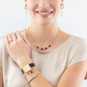 COEUR DE LION Uhr Iconic Cube Spikes Gold Armband Leder Schwarz- Uhren